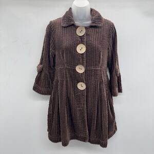 Vintage In Vain Corduroy Swing Jacket Sz M Brown Boho Lagenlook Artsy Y2K 90s